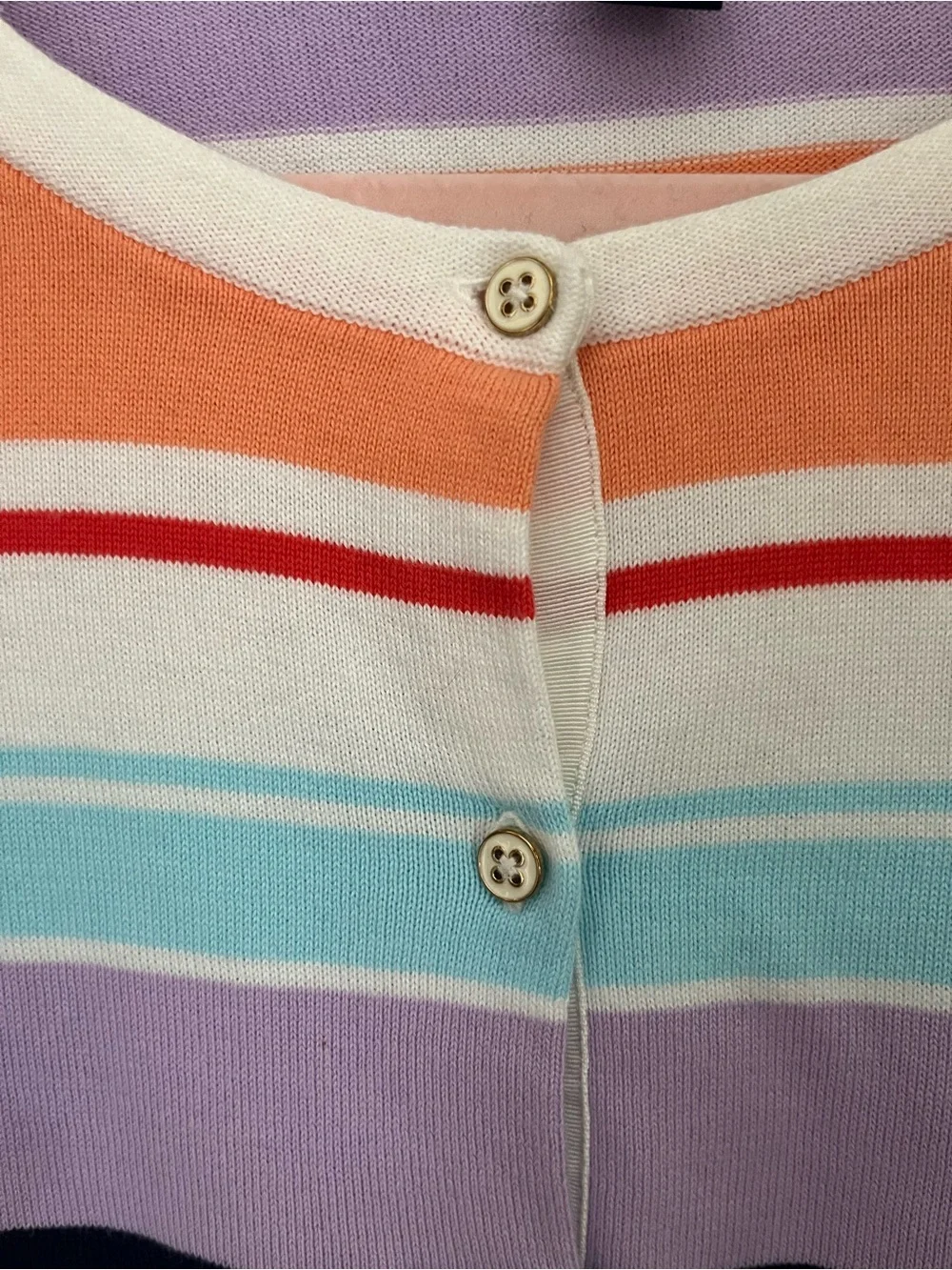 Lands’ End Women’s Large Multicolor Striped Cardigan Sweater Preppy Coastal